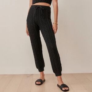 Reformation Italo 100% Organic Cotton Thick Cable Knit Jogger Black Large
